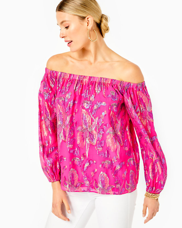 Emilee Off-the-Shoulder Silk Top, , large - Lilly Pulitzer