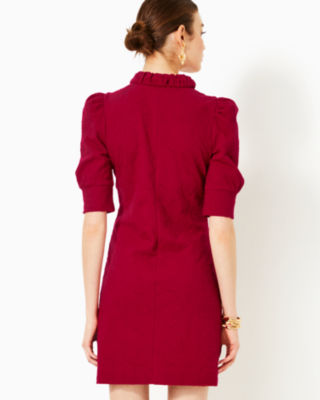 Lilly Pulitzer Elsey Popover Dress In Malbec Red Knit Pucker Jacquard