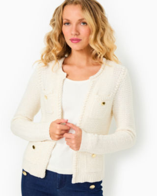 Kenton Cardigan, Coconut Metallic, large - Lilly Pulitzer