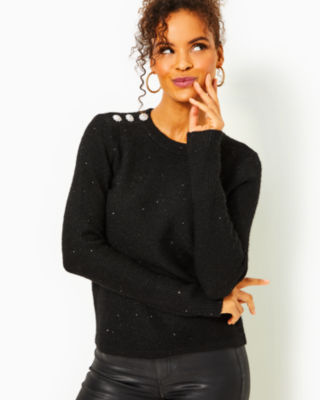 Metallic Eyelash Pullover Sweater in Crew Neck