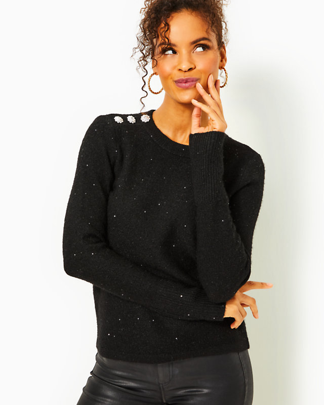Morgen Sequin Sweater, Black Metallic, large - Lilly Pulitzer