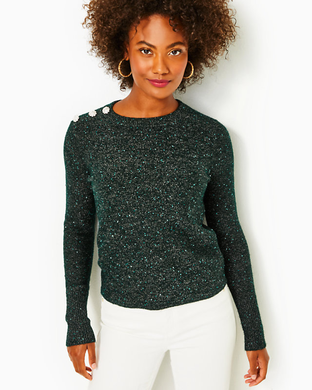 Morgen Sequin Sweater, Evergreen Metallic, large - Lilly Pulitzer