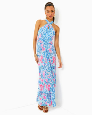 Montecito Halter Maxi Dress, Multi Naut Today Engineered Knit Maxi Dress, large - Lilly Pulitzer