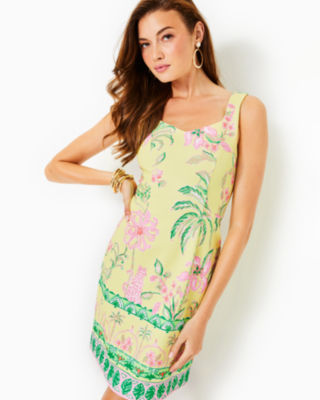 Lilly Pulitzer Del Rey Stretch Shift Dress In Finch Yellow Tropical Oasis Engineered Knit Dress