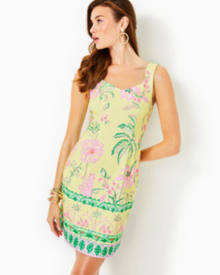 Del Rey Stretch Shift Dress, Finch Yellow Tropical Oasis Engineered Knit Dress, large image undefined