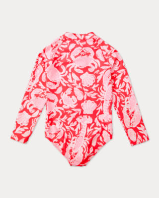 UPF 50+ Girls Alicia Rashguard One-Piece Swimsuit, Cane Coral Crab Collab, large image 1