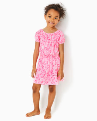 Girls Wyndmoor Dress, Conch Shell Pink Flamingle Garden, large - Lilly Pulitzer
