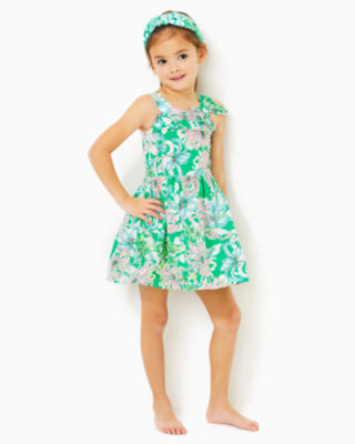 Lilly Pulitzer Kids' Girls Josephine Cotton Dress In Spearmint Blossom Views