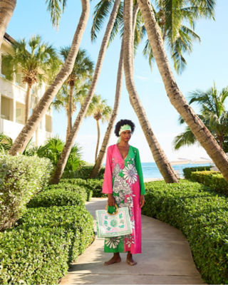 Model wearing lobster tank