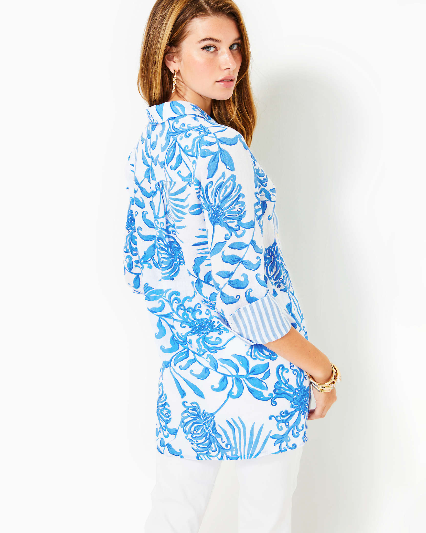 Shop Lilly Pulitzer Riverlyn Pieced Print Tunic In Resort White Glisten In The Sun