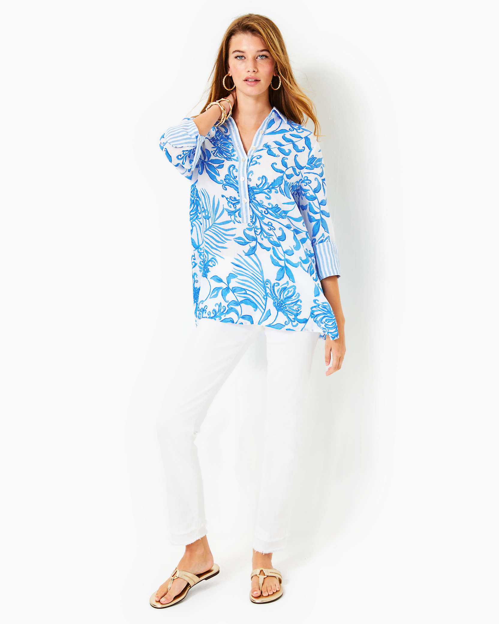 Shop Lilly Pulitzer Riverlyn Pieced Print Tunic In Resort White Glisten In The Sun