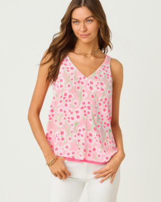 Florin Reversible Straight Hem Top, Conch Shell Pink Lil Sunny Daisies, large