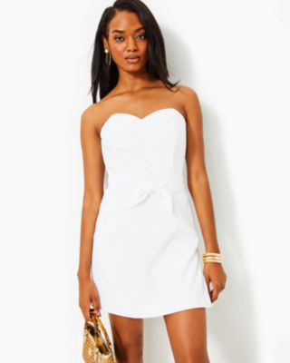 Kylo Strapless Skirted Romper, Resort White, large image undefined