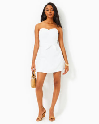 Kylo Strapless Skirted Romper, Resort White, large image undefined