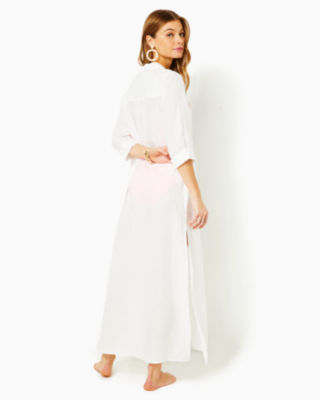 Shop Lilly Pulitzer Natalie Linen Maxi Cover-up In Resort White