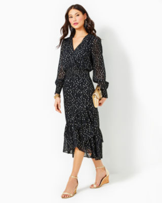 Black Strapless Lace Dress, Black Midi Cocktail Dress Lily Boutique