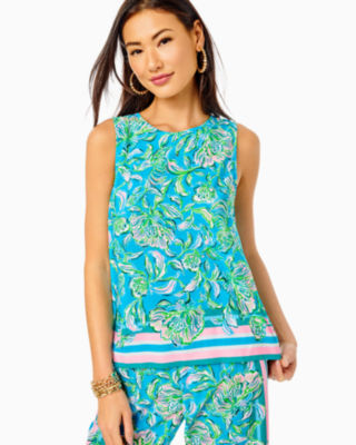 Lilly Pulitzer Iona Sleeveless Top In Cumulus Blue Chick Magnet Engineered Woven Top