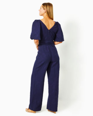 Kirrabelle Jumpsuit, True Navy Pineapple Pucker Jacquard, large image undefined
