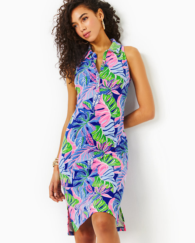 Reema Sleeveless Polo Dress, Blue Grotto Beleaf In Yourself, large - Lilly Pulitzer