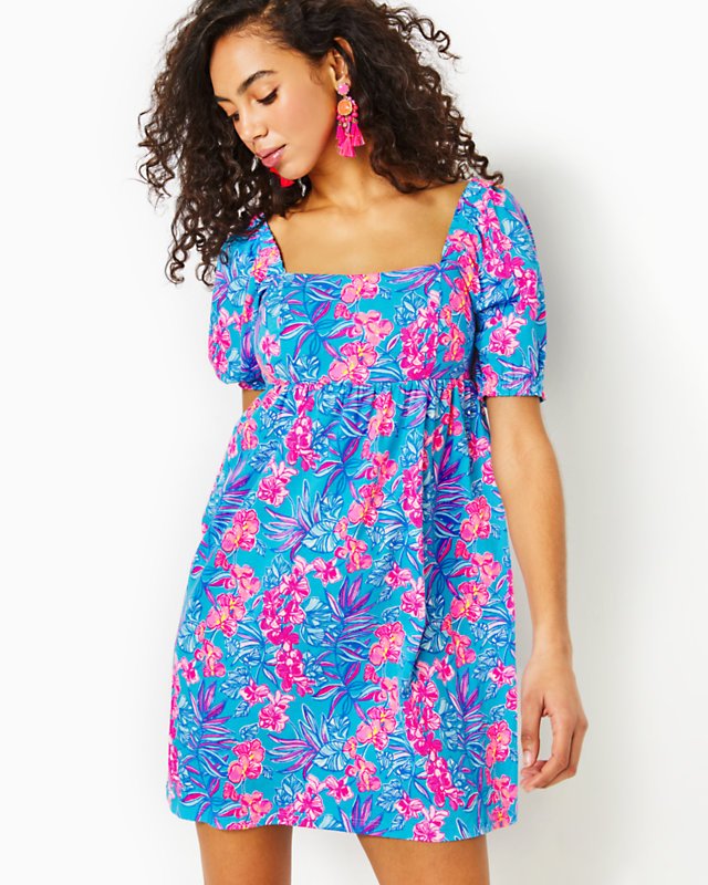 Delaney Short Sleeve Dress, Cumulus Blue Orchid Oasis, large - Lilly Pulitzer