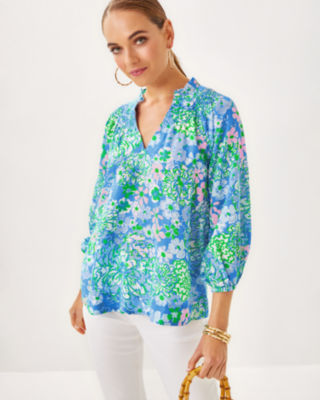 Lourdes Top, Sunwashed Blue Plumes In Bloom, large image 1