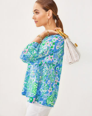 Lourdes Top, Sunwashed Blue Plumes In Bloom, large image 3
