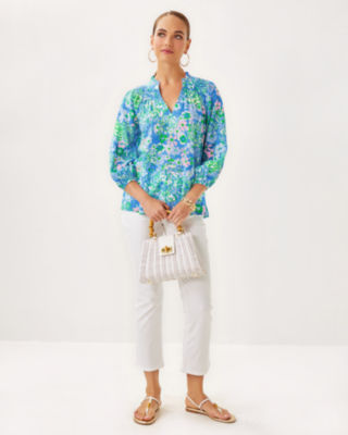 Lourdes Top, Sunwashed Blue Plumes In Bloom, large image 4