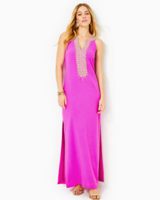 Sandrah Embroidered Maxi Shift Dress, Wild Fuchsia, large - Lilly Pulitzer Zoomed