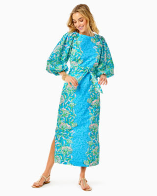 Barbara 3/4 Sleeve Cotton Maxi Dress, , large - Lilly Pulitzer