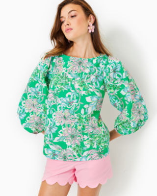 Lilly Pulitzer Barbara Cotton Top In Spearmint Blossom Views