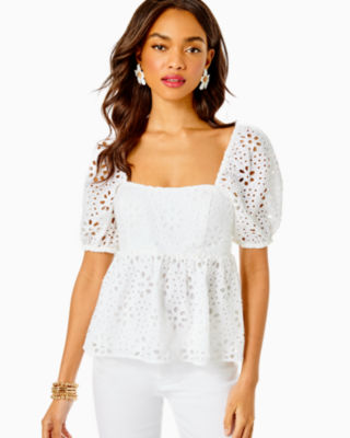 Kay Short Sleeve Eyelet Top