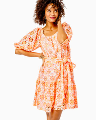 Kerrigan Elbow Sleeve Eyelet Dress, , large - Lilly Pulitzer