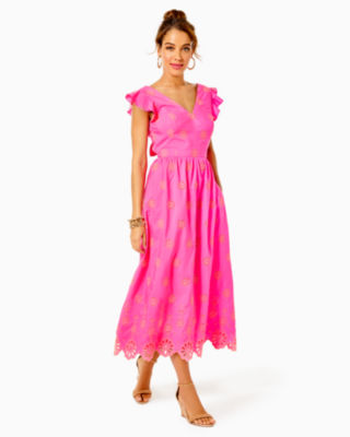 Lillyanne Flutter Sleeve Eyelet Midi Dress, , large - Lilly Pulitzer