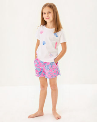 Girls Mini Rally Tee, Multi Cool As Shell Embroidery Childrens, large