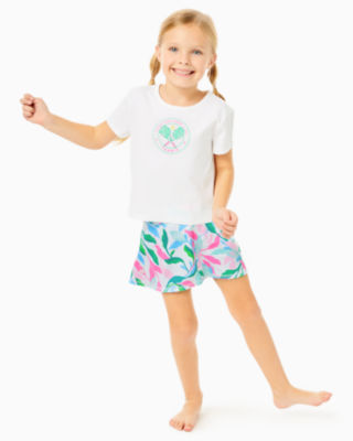 Lilly Pulitzer Luxletic Girls Mini Rally Tee In Resort White Holding Court Tennis Graphic Kids