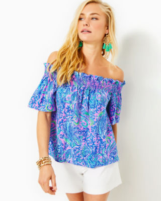 Leanne Off-The-Shoulder Linen Top, , large - Lilly Pulitzer