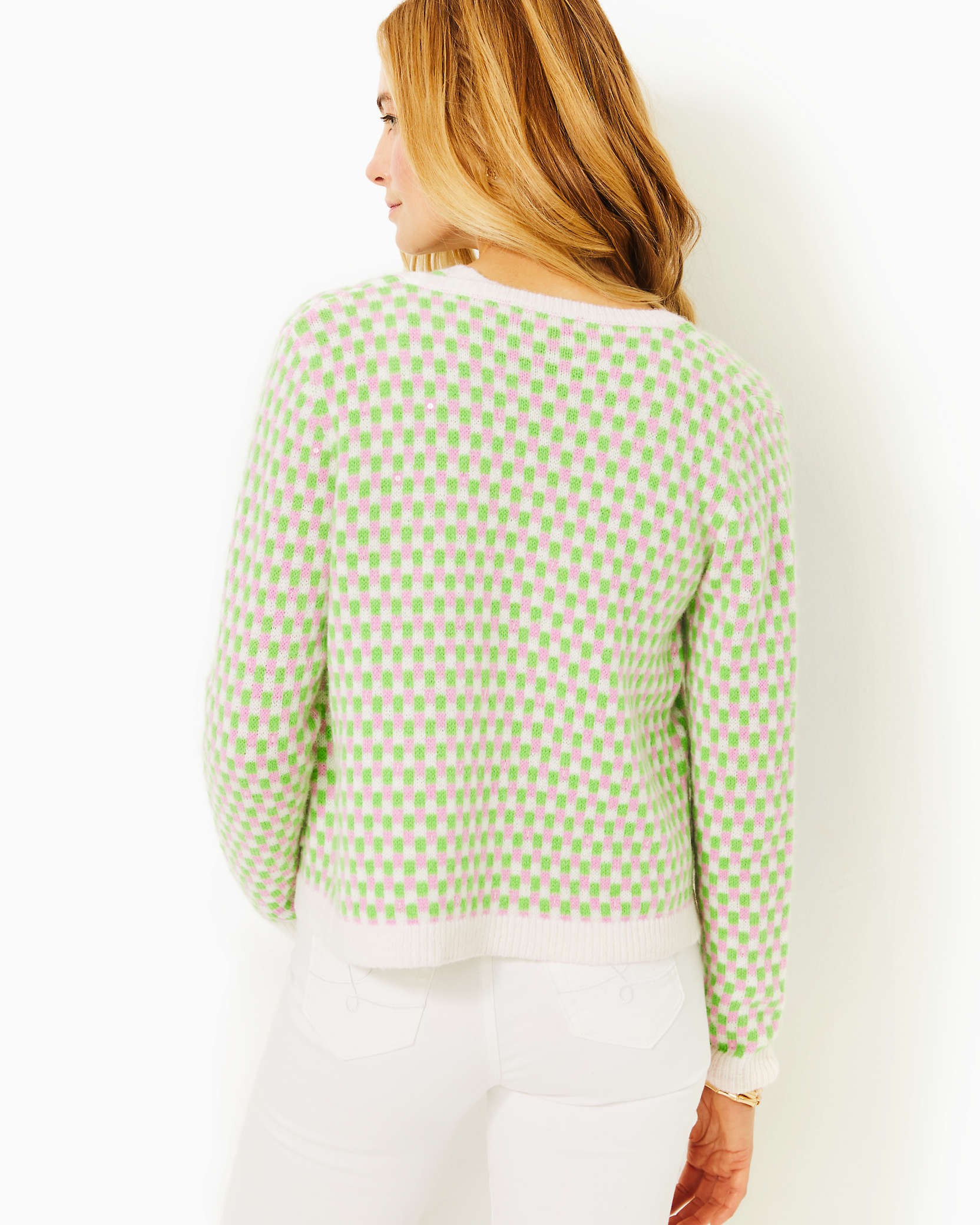 Shop Lilly Pulitzer Viera Sweater Set In Orb Green Check Jacquard