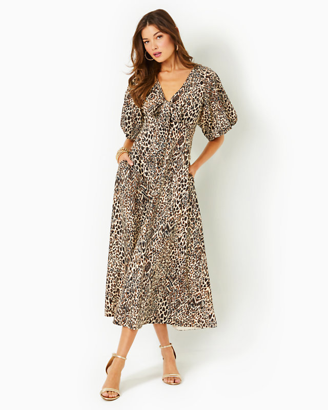 Clairanne Elbow Sleeve Maxi Dress, Macadamia Big Pattern Play, large - Lilly Pulitzer