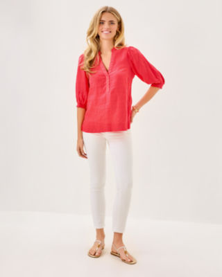 Mialeigh Linen Top, Cane Coral, large image 2