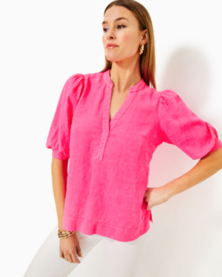 Mialeigh Linen Top, Passion Fruit Pink, large - Lilly Pulitzer