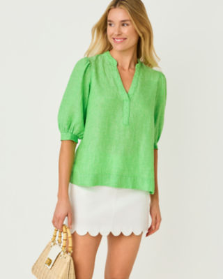 Mialeigh Linen Top, Putting Green X Resort White, large