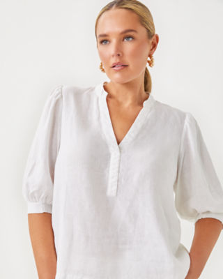 Mialeigh Linen Top, Resort White, large