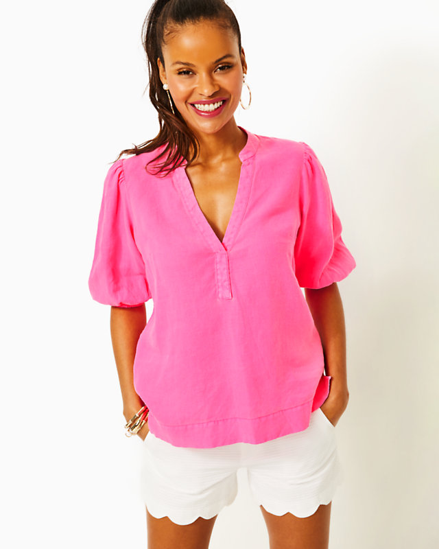 Mialeigh Linen Top, Roxie Pink, large - Lilly Pulitzer