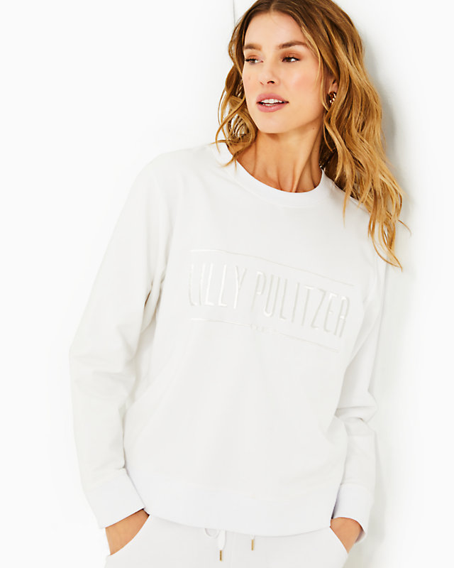 Ballad Oversized Sweatshirt, Resort White Lilly Pulitzer Embroidery, large - Lilly Pulitzer