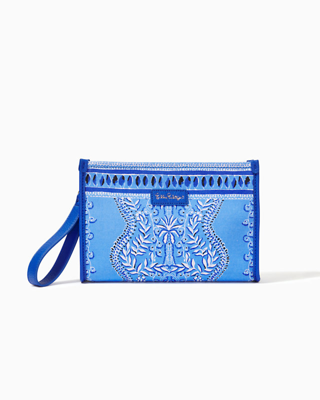 York Wristlet Pouch, Abaco Blue Have It Both Rays Engineered Pouch, large - Lilly Pulitzer