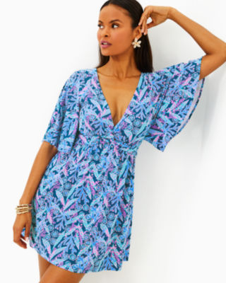 Minka Skirted Romper, Barton Blue Star Gazing, large - Lilly Pulitzer