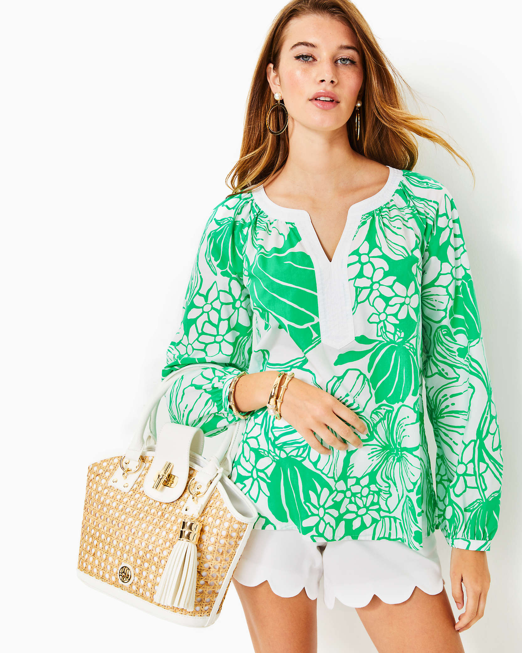 Shop Lilly Pulitzer Camryn Tunic In Spearmint Oversized Kiss My Tulips