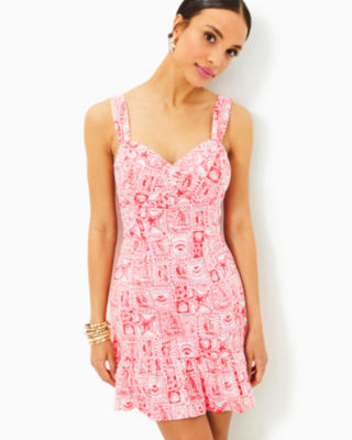 Rocko Cotton Romper, Mizner Red Seaside Harbour, large - Lilly Pulitzer