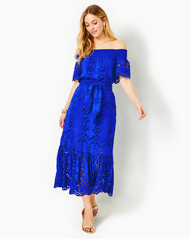Isbell Off-The-Shoulder Eyelet Midi Dress, , large - Lilly Pulitzer