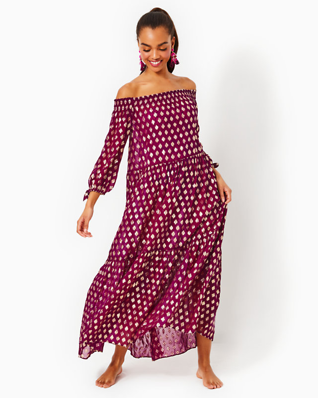 Dayla Maxi Cover-Up, Amarena Cherry Pattern Play Viscose Metallic Clip, large - Lilly Pulitzer